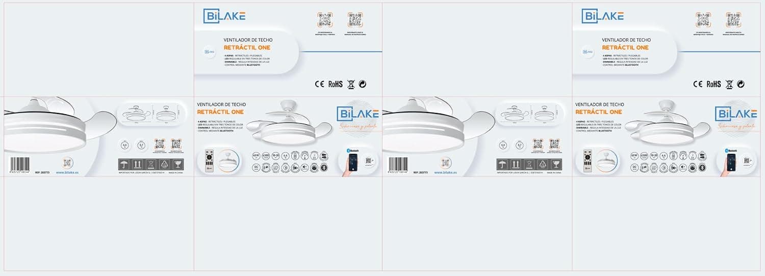 Ventilador de techo Bilake Bilake Ventilador de techo one con luz silencioso aspas retractiles económico 4 aspas 6 velocidades Lampara ventilador blanco con mando