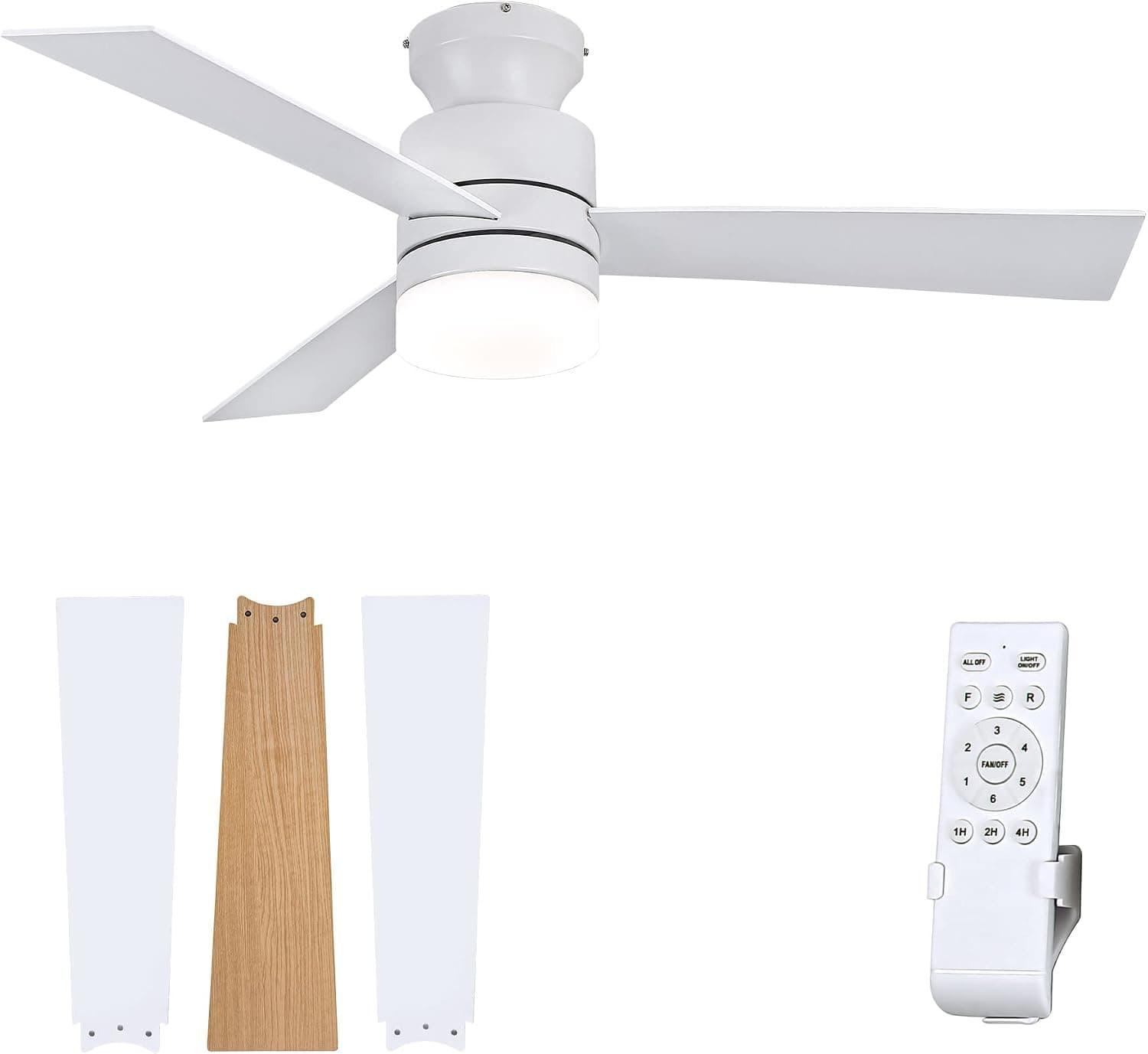Ventilador de techo Parrot Uncle Parrot Uncle Ventiladores de techo con luces y control remoto Ventilador de techo de perfil bajo con lámparas LED empotrados para dormitorio, blanco, 106 cm
