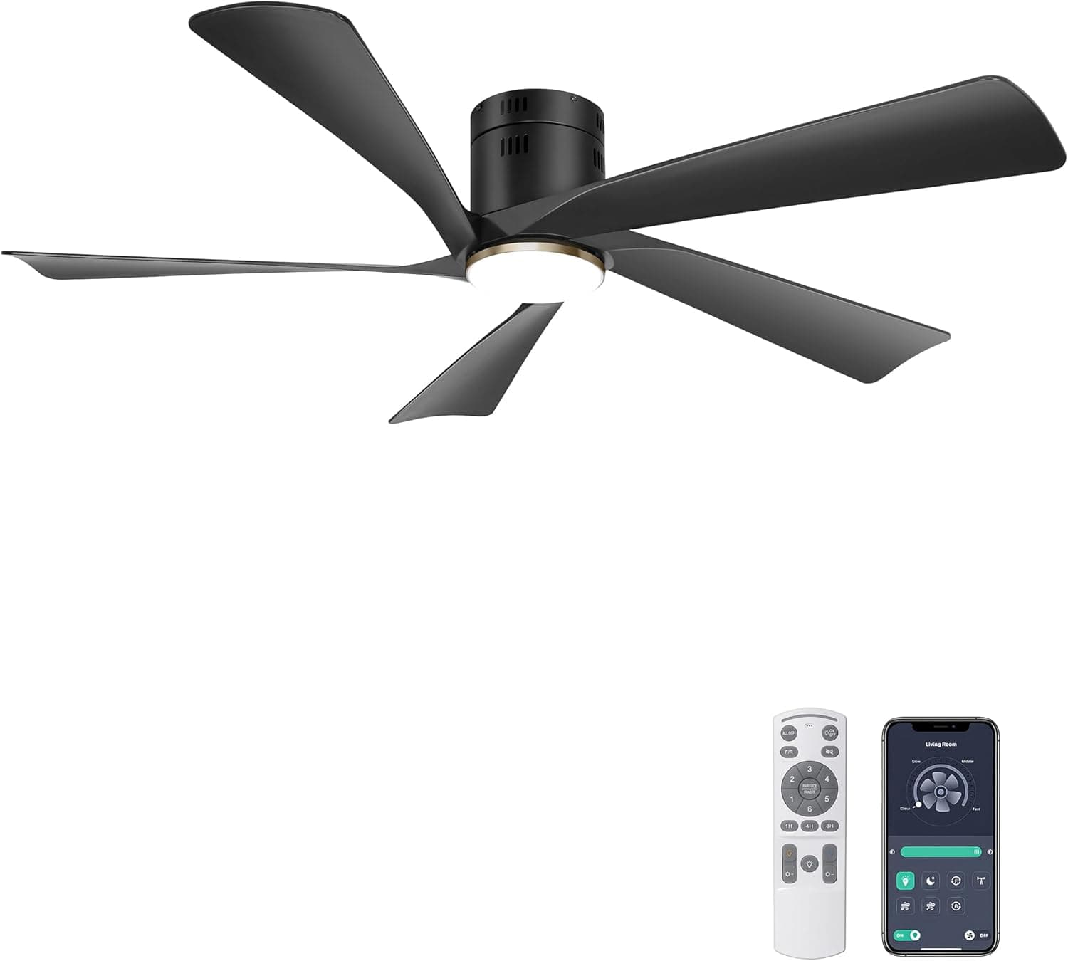 Ventilador de techo Ohniyou Ohniyou Ventilador de Techo de 132 cm con Luz, Mando a Distancia y Control APP, Ventiladores de Techo de Exterior de Montaje Empotrado, Luz Regulable, Motor DC Silencioso, Reversible, Negro