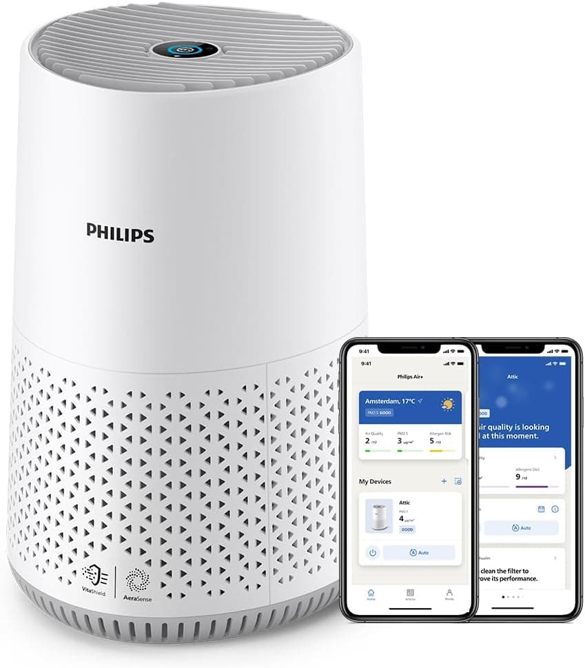 Ventilador de techo Philips Philips Purificador de Aire Serie 600, Eficiencia Energética, Sensor Inteligente, Ideal para Alérgicos, Filtro HEPA 99,97%, Cubre Hasta 44 m², Control por App Philips Air+, Blanco (AC0651/10)