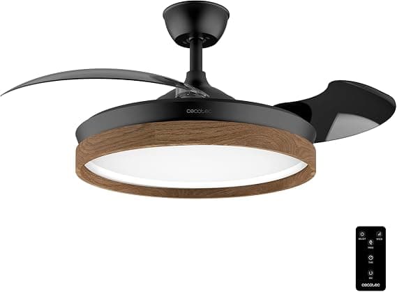 Ventilador de techo Cecotec Cecotec Ventilador de Techo con Luz Energysilence Aero 4320 Invisible Wood & Black. 35 W, 6 Velocidades, Aspas Retráctiles, Mando a Distancia, Temporizador, Luz Regulable
