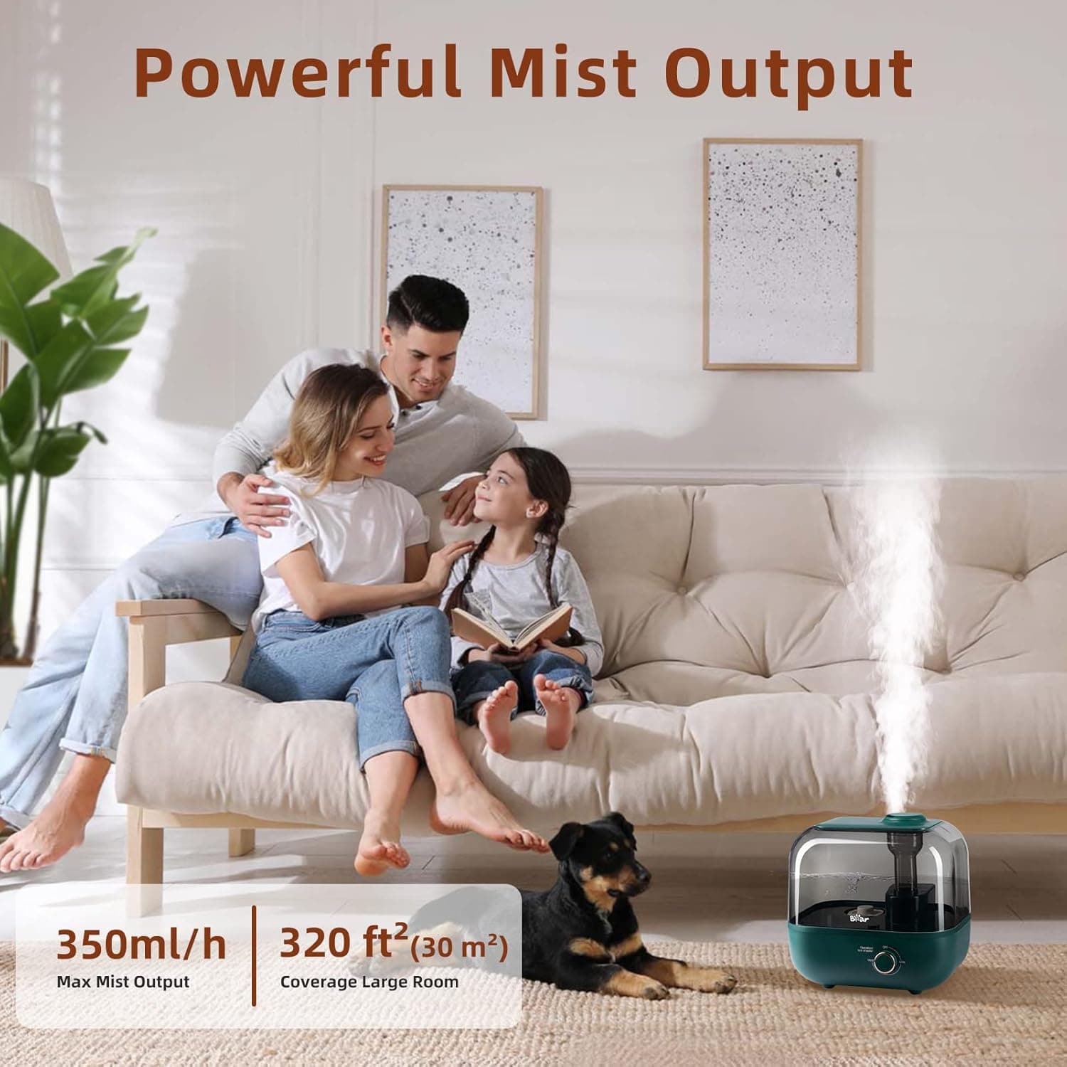Ventilador de techo BEAR BEAR Top-Fill Humidificador 5L de Aromas, 28dB Ultra Silencioso para Bebés y Plantas, 35 Horas de Funcionamiento, con Bandeja de Aroma, Boquilla de Vapor Giratoria de 360°, Apagado Automático
