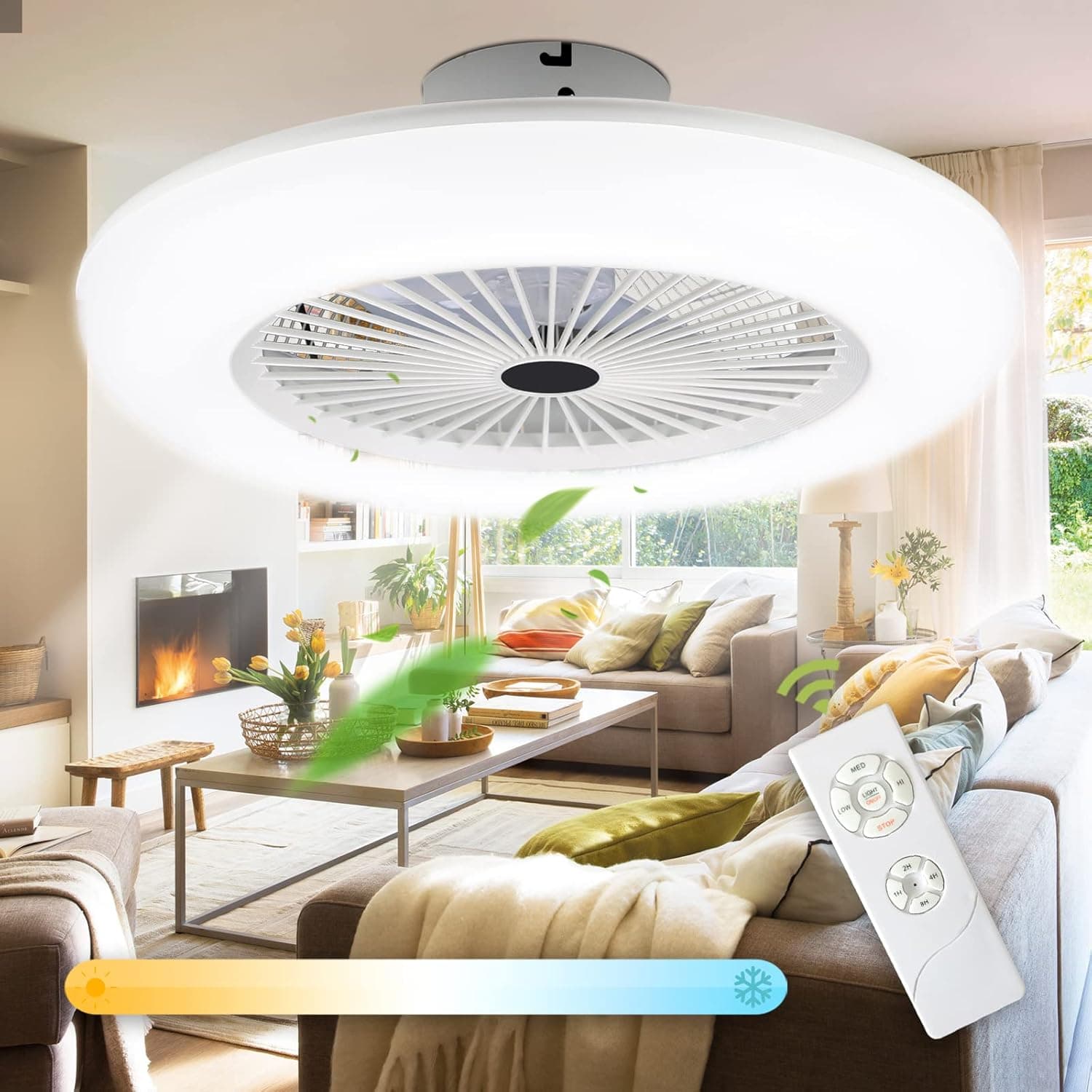 Ventilador de techo Genérico 80W Ventilador de Techo con iluminación, Lámpara con 3 velocidad del viento ajustable 3 color, Regulable LED Ventiladores para el Techo con Mando a distancia, Temporizador