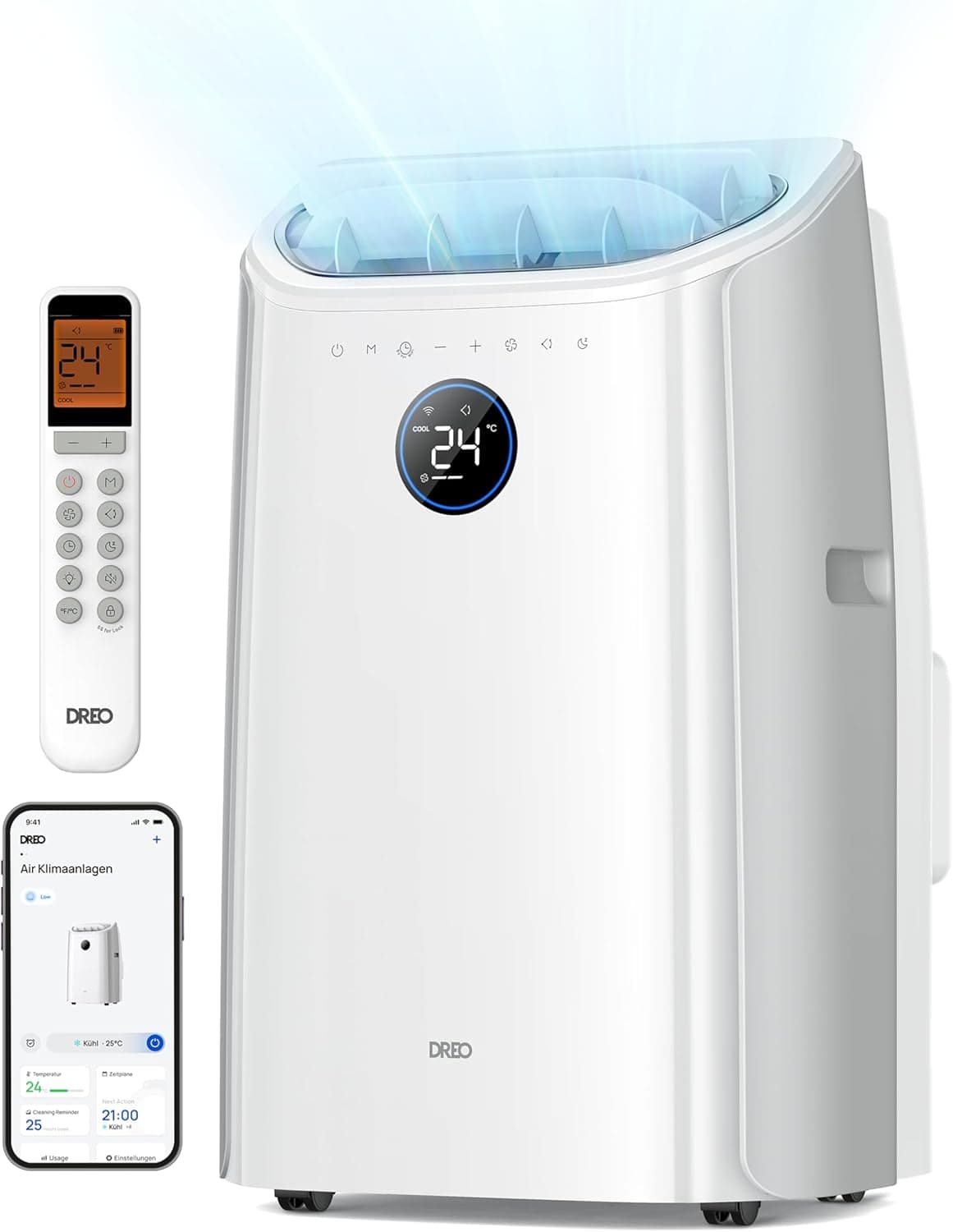 Ventilador de techo DREO DREO Aire Acondicionado Portátil de 10000 BTU para Habitación, Refrigeración sin Drenaje, Silencioso, Control por Aplicación/Voz, Temporizador de 24 Horas, con Ventilador y Deshumidificador