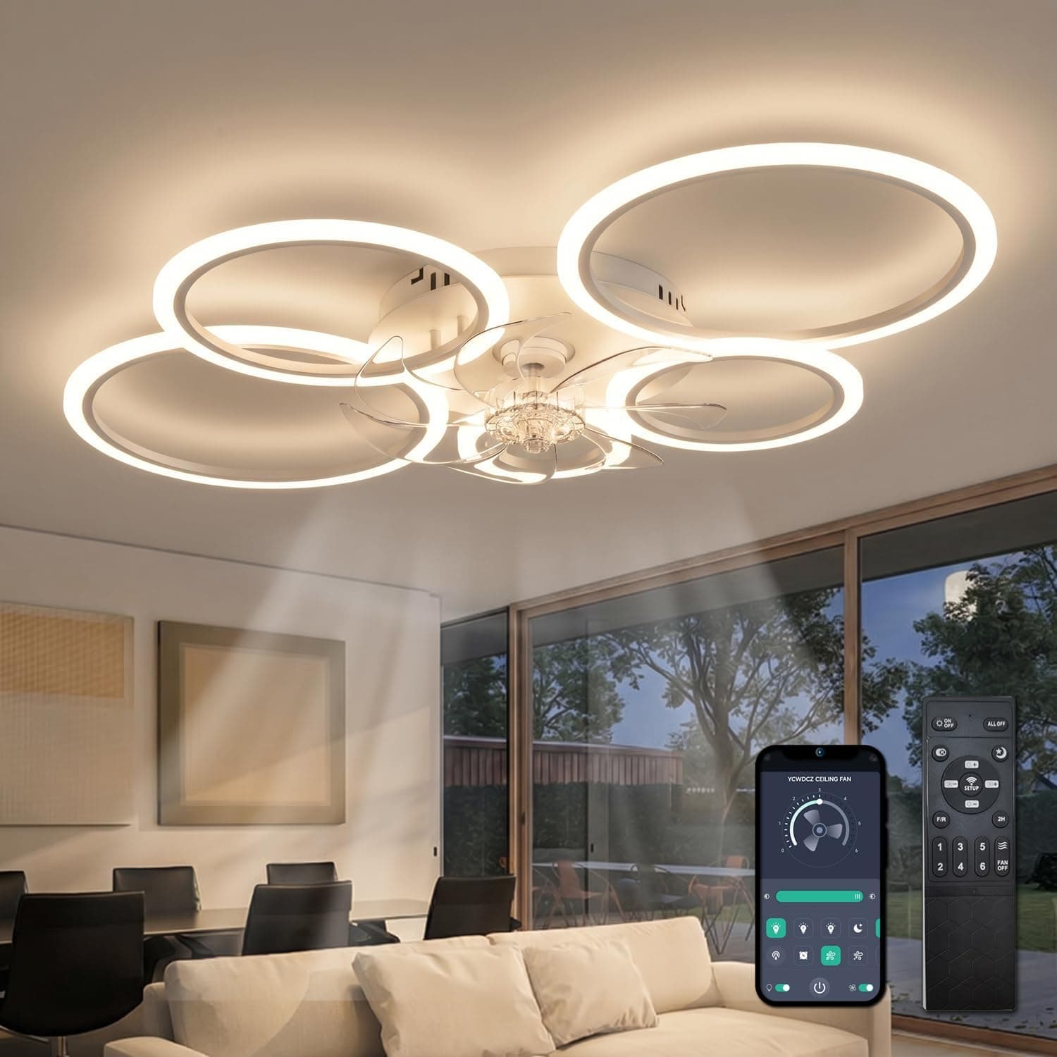 Ventilador de techo Ycwdcz ycwdcz Ventilador de Techo Moderno Blanco Sin Aspas Silencioso con Luz LED