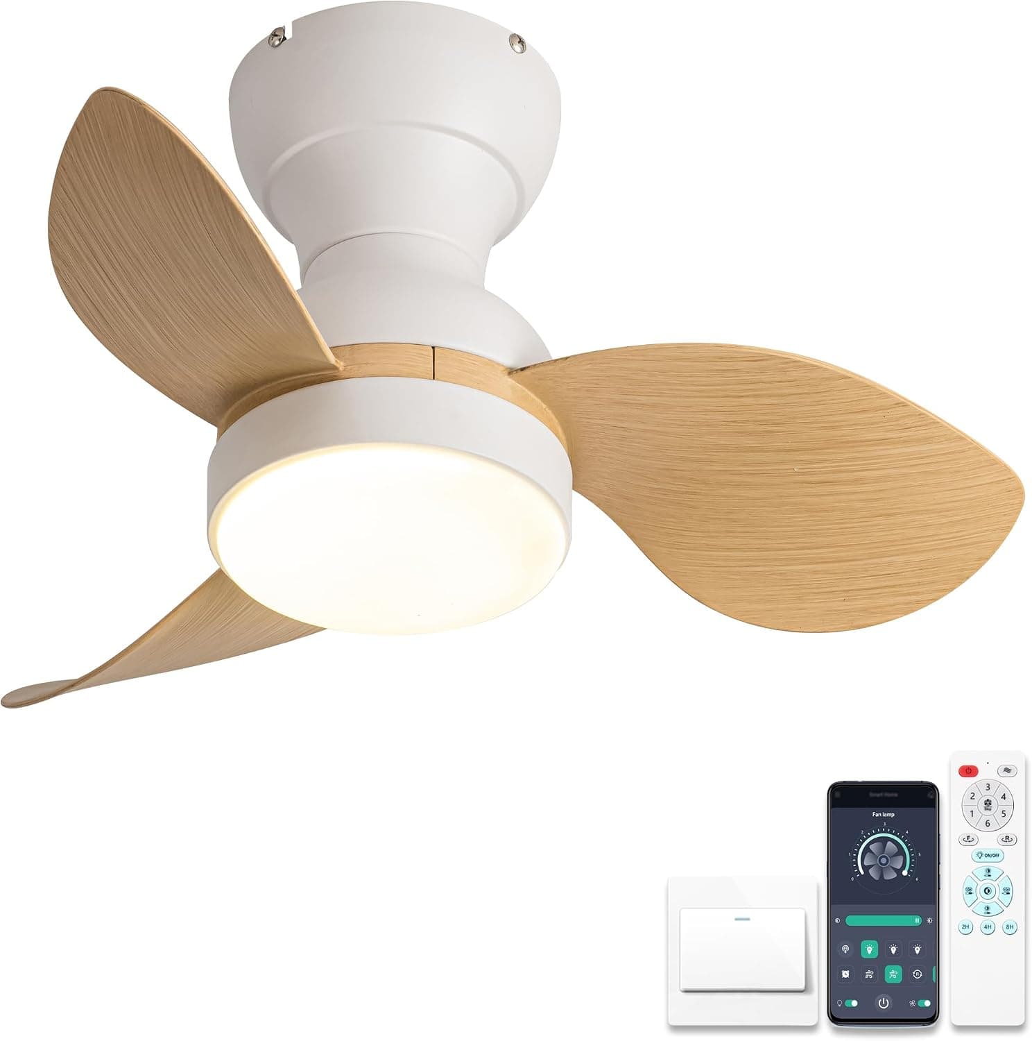 Ventilador de techo Ycwdcz ycwdcz Mini Ventilador de Techo con Luz y Mando, 56cm para Habitaciones Pequeñas