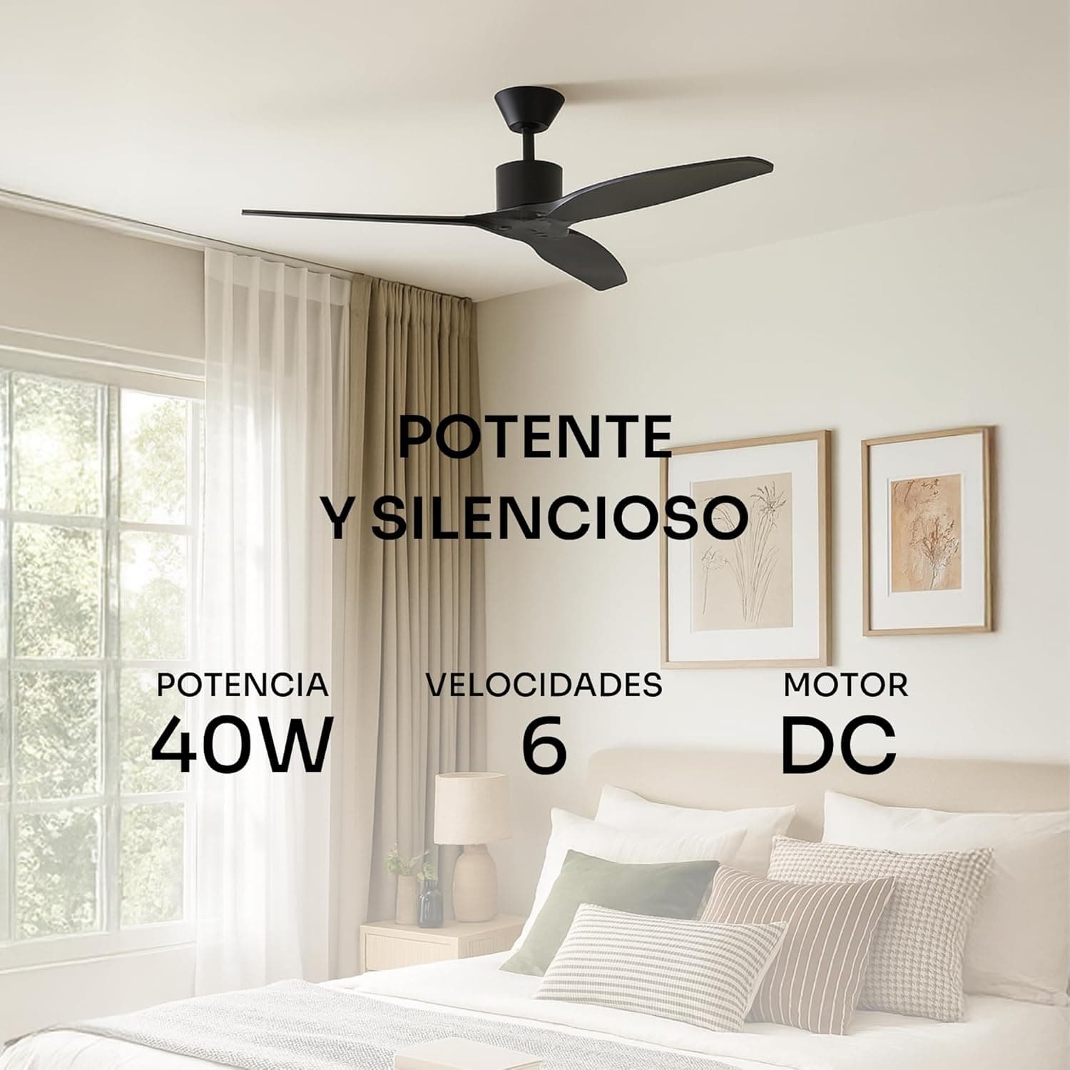Ventilador de techo Mellerware Mellerware - Ventilador de Techo con Mando a Distancia Brizy! | 45 W | 6 Velocidades | Ultra silencioso | Función Verano-Invierno | Temporizador | 3 Aspas | 132 de Diámetro | Motor DC | Black