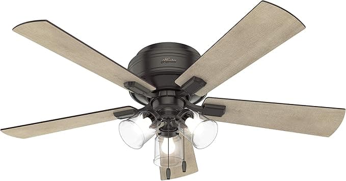 Ventilador de techo Hunter Hunter Crestfield 54208 - Ventilador de techo para interiores con luces LED y cadena, montaje de perfil bajo, 5 aspas, para dormitorio, salón o cocina, Silencioso