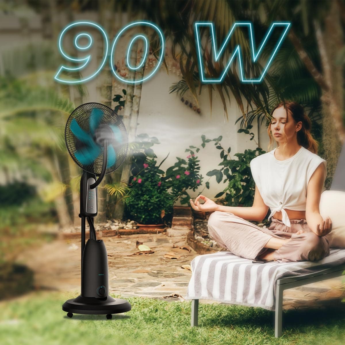 Ventilador de techo Cecotec Cecotec Ventilador Nebulizador de Agua con Mando a Distancia EnergySilence 490 Freshessence. 90W, Diámetro 16", 5 Aspas, Depósito de 2,8L, Temporizador 7,5h, Indicador LED y Oscilación