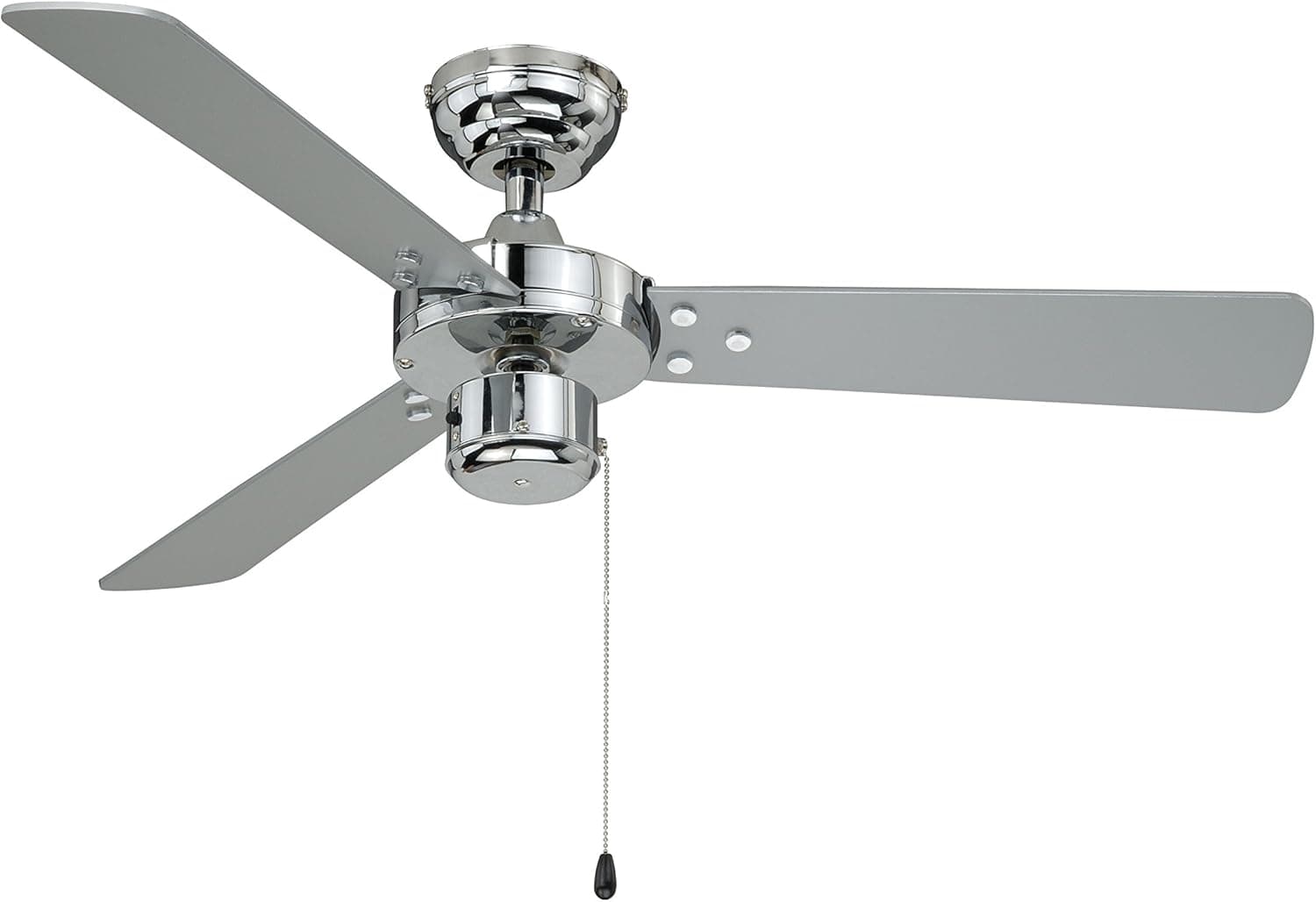 Ventilador de techo AireRyder AireRyder Ventilador de techo sin luz, con cadena Cyrus, 107 cm, carcasa cromada brillante, aspas bidireccionales en negro y plata