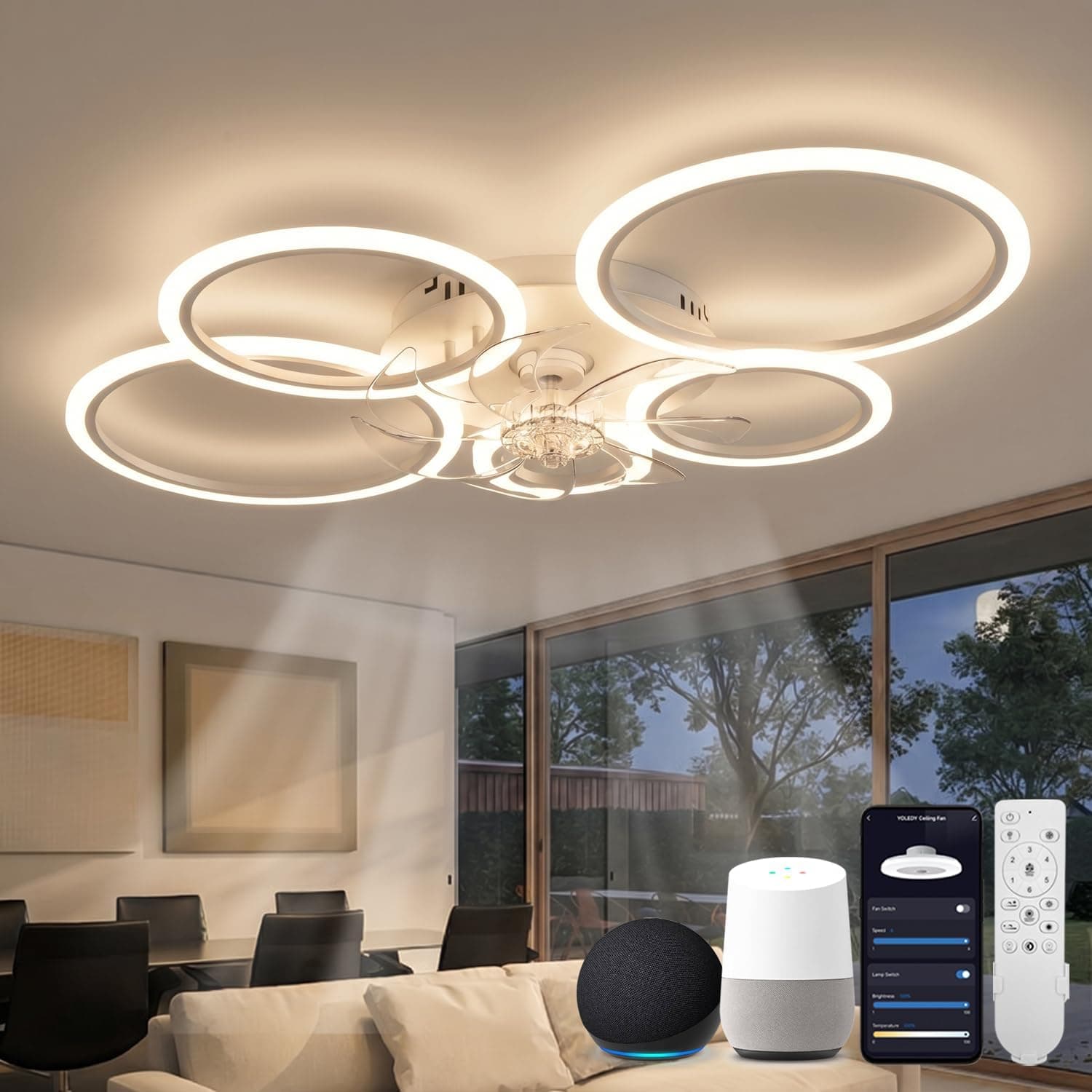 Ventilador de techo Lampara Ventilador Techo Led Compatible con Alexa, Google Assista…