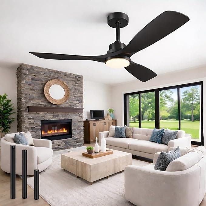 Ventilador de techo Ventilador de Techo con Luz y Mando a Distancia, Negro Ventiladores de Techo de 132 cm con Lámpara Luz Led con Motor DC, 3 Aspas, 6 Velocidades, Silencioso, Temporizador, para Exterior Dormitorio Saló