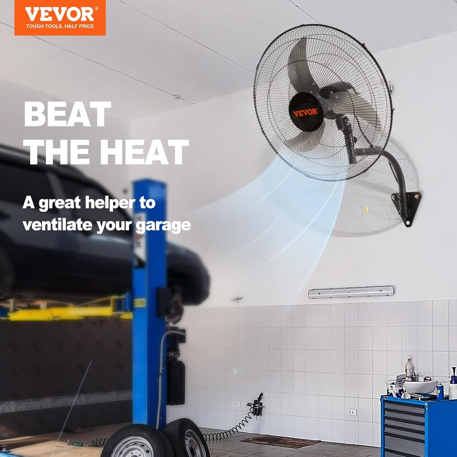 Ventilador de techo VEVOR VEVOR Ventilador de Montaje en Pared, 44,45 cm, 3 Velocidades de Alta Velocidad Máx. Ventilador de Pared Industrial Oscilante de 4000 CFM, Comercial o Residencial para Almacén, Invernadero, Negro