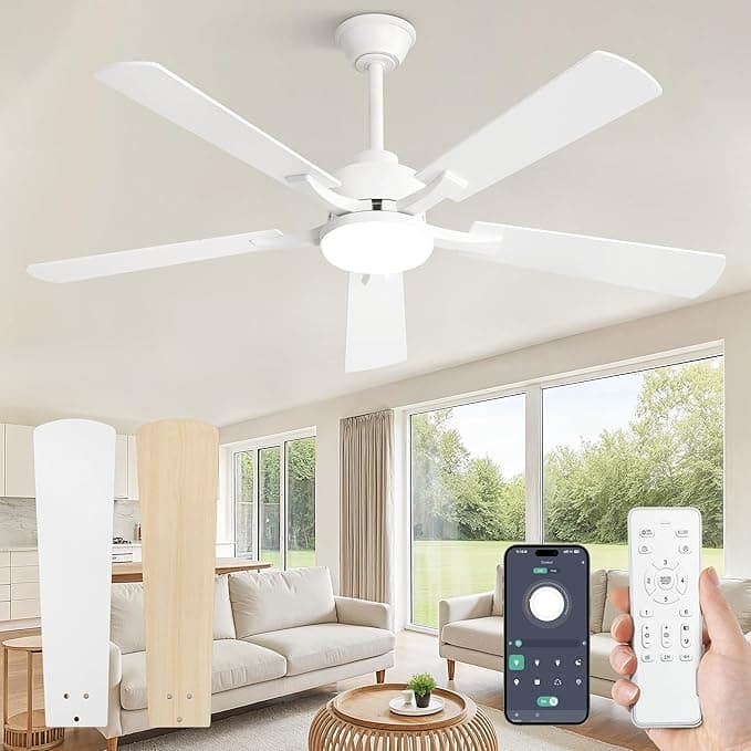 Ventilador de techo ZMISHIBO Ventilador techo Silencioso,Ø132 cm Ventilador de Techo con Luz control por control remoto/APP,6 Velocidades,3 Temperaturas de Color,Motor DC Reversible,Brillo regulable del 10% al 100%