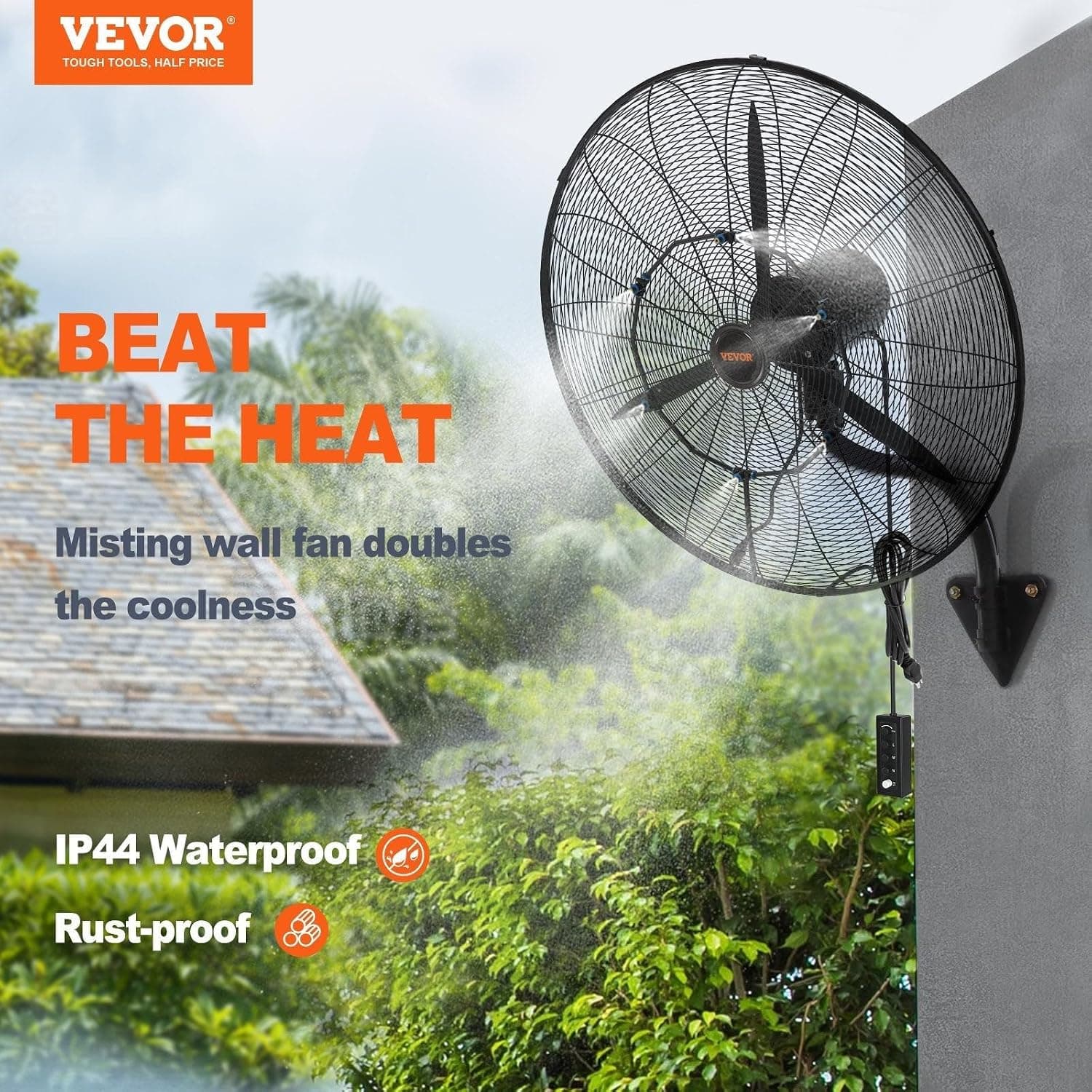 Ventilador de techo VEVOR VEVOR Ventilador Nebulizador de Montaje en Pared, 61,6 cm, 3 Velocidades de Alta Velocidad Máx. 7000 CFM, Ventilador de Pared Industrial Oscilante a Prueba de Agua, Comercial o Residencial, Negro
