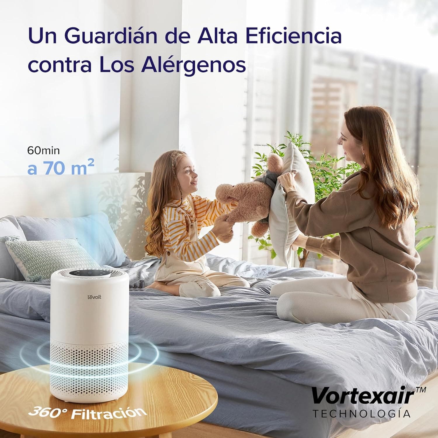Ventilador de techo LEVOIT LEVOIT Purificador de Aire Inteligente, Filtro HEPA, Control por Alexa, Silencio Modo Sueño inferior a 24dB, Elimina 99,97% de Alergia Polen Olor y Caspa de Mascota,Blanco
