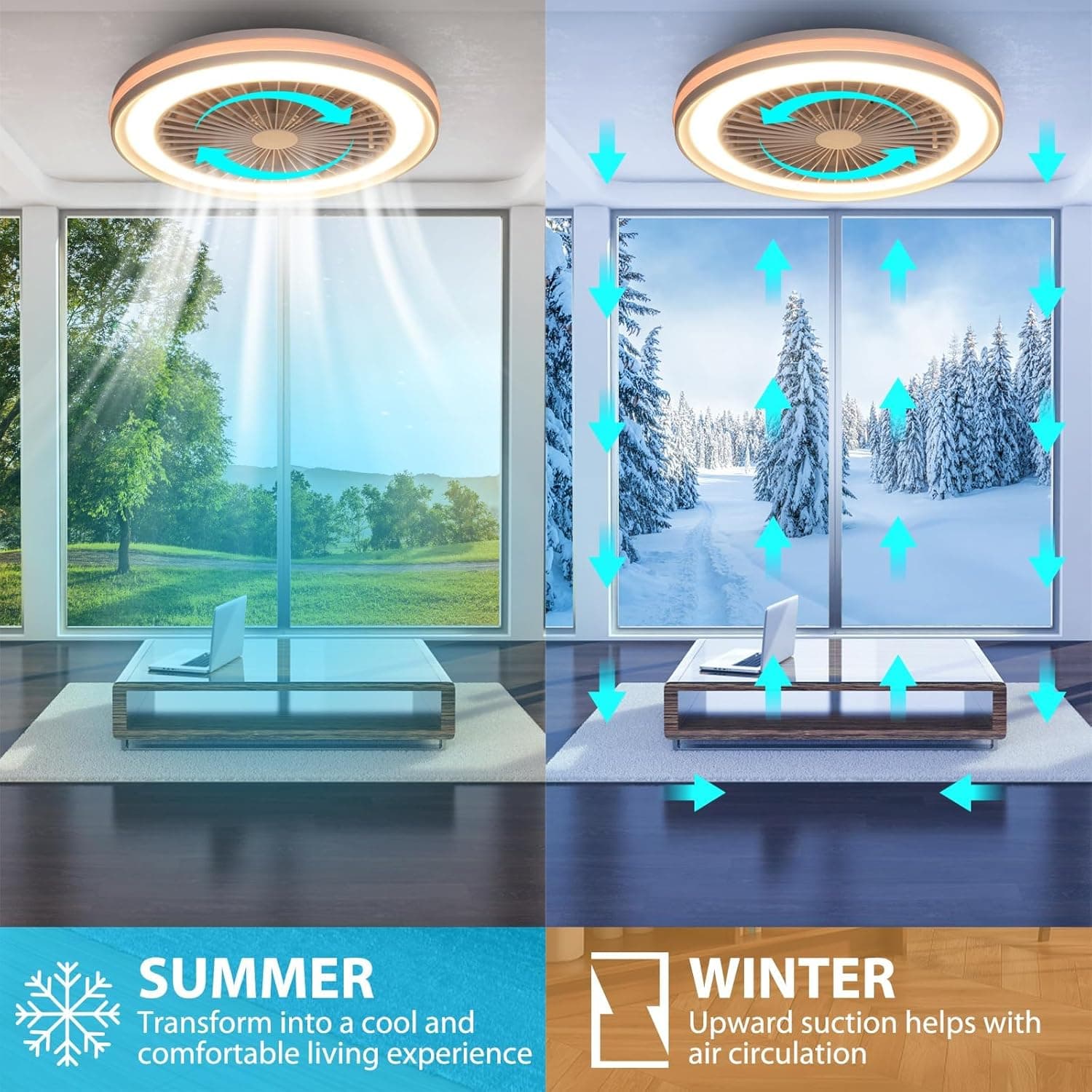 Ventilador de techo ActiveAllBrite activeallbrite Ventilador de Techo con luz,Motor DC 20W LED 40W, RGB 3000K-6500K ,Velocidad del Viento ajustable con Control Remoto, Adecuado Para 10㎡-13㎡ Cocina, Sala de estar, Dormitorio,Ø47CM