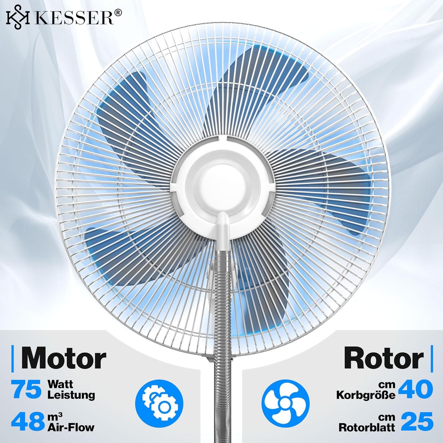 Ventilador de techo KESSER KESSER® Ventilador de pie Frosty con nebulizador de agua ultrasónico, refrigeración por agua, con mando a distancia y función de temporizador, humidificador silencioso, función de niebla, blanco