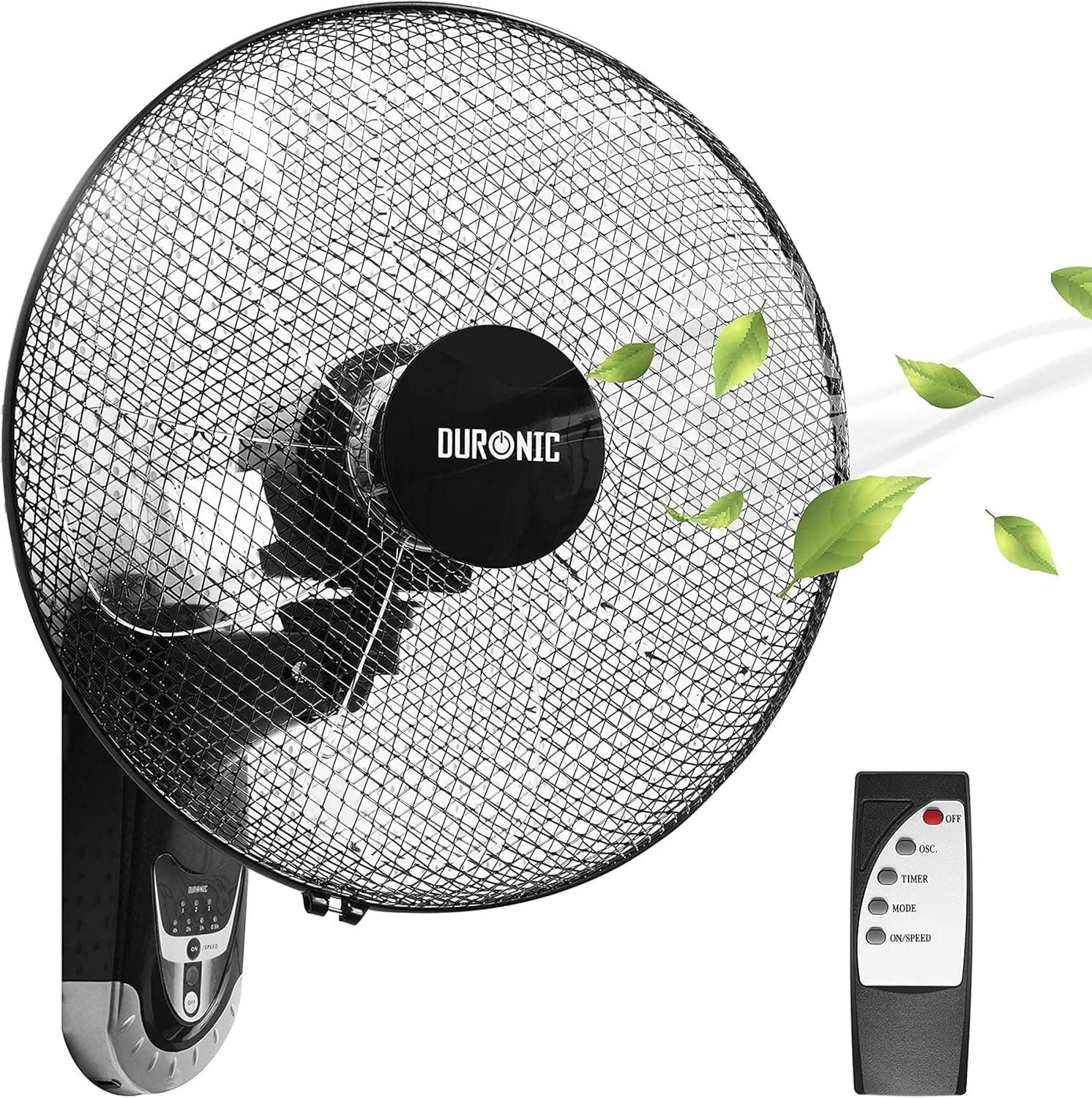 Ventilador de techo Duronic Duronic FN55 BK Ventilador de Pared Oscilante 60W con Mando a distancia, Temporizador y 3 velocidades | Potente con 5 Aspas y Hélice de 40 cm | Cabezal Ajustable